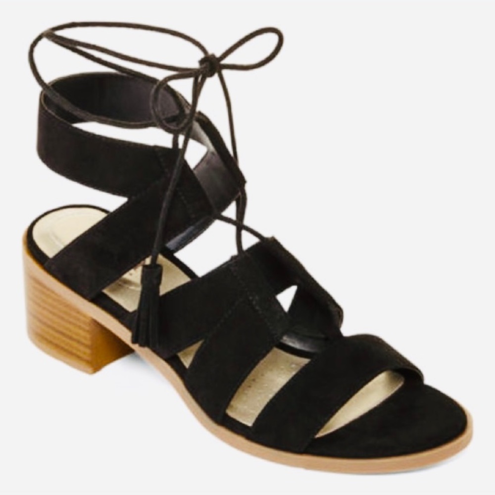 A.N.A. Lena Lace Up Black Strappy Sandals, 7.5 M US
